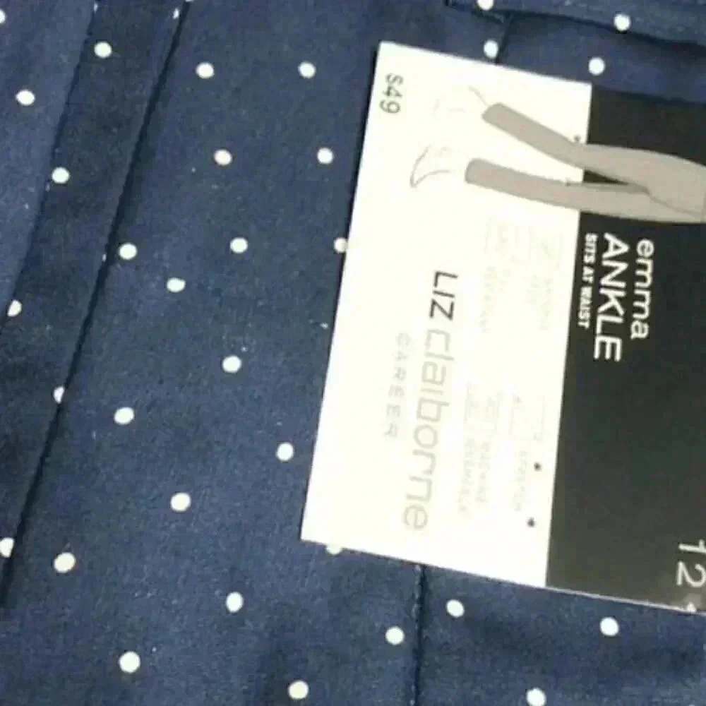 Liz Claiborne Navy American Emma Classic Polka Dots Ankle Pant 12 - Picture 2 of 3